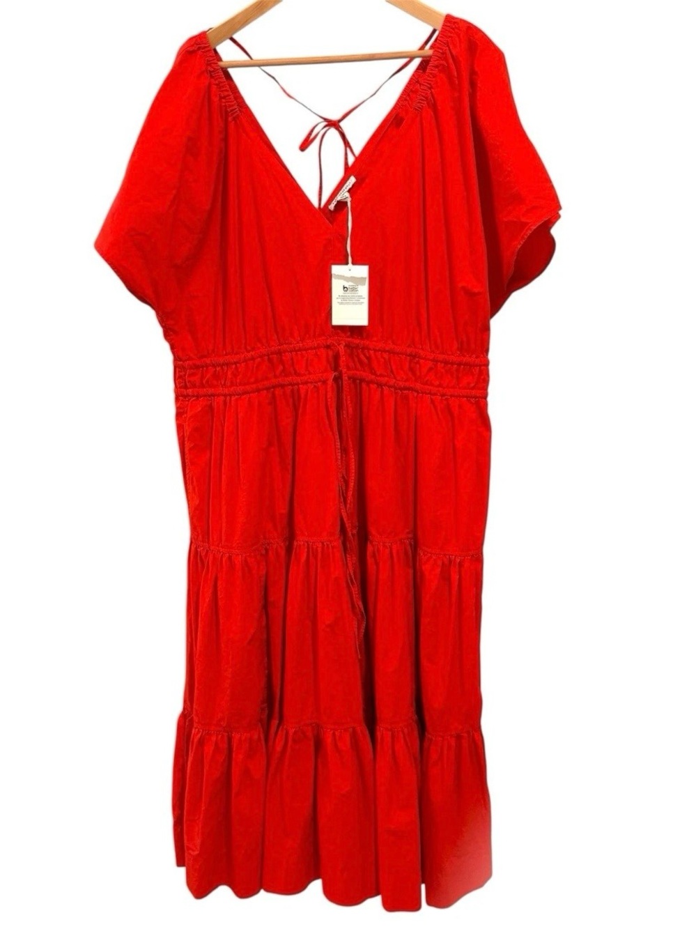 NWT Free Assembly Tiered Cotton Maxi Dress 2XL Orange Red Romantic Boho Resort
